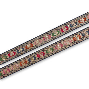 1.25 Inch Multicolored Embroidered Two Tone Plain Woven Corded Sequin Trim