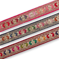 1.25 Inch Multicolored Embroidered Two Tone Plain Woven Corded Sequin Trim