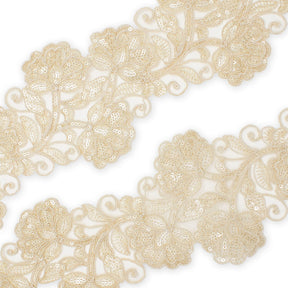 Floral Vine Corded Sequin Embroidery On 4 Inch Scalloped Mesh Lace Trim SV582513 Champagne Image A4