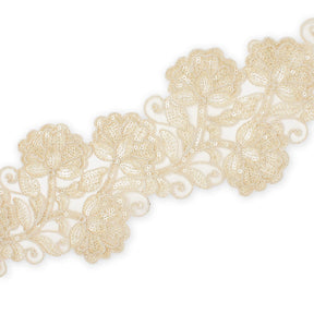 Floral Vine Corded Sequin Embroidery On 4 Inch Scalloped Mesh Lace Trim SV582513 Champagne Image A3