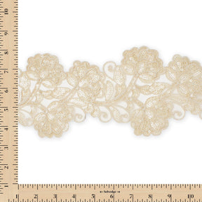 Floral Vine Corded Sequin Embroidery On 4 Inch Scalloped Mesh Lace Trim SV582513 Champagne Image A9