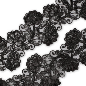 Floral Vine Corded Sequin Embroidery On 4 Inch Scalloped Mesh Lace Trim SV582514 Black Image A4