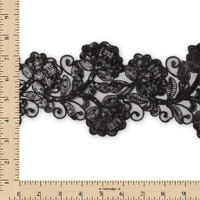 Floral Vine Corded Sequin Embroidery On 4 Inch Scalloped Mesh Lace Trim SV582514 Black Image A9