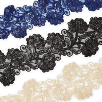 Floral Vine Corded Sequin Embroidery On 4 Inch Scalloped Mesh Lace Trim Group Image