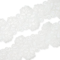 Floral Vine Corded Sequin Embroidery On 4 Inch Scalloped Mesh Lace Trim SV582510 White Image A4