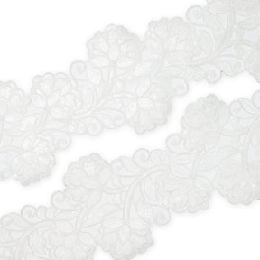 Floral Vine Corded Sequin Embroidery On 4 Inch Scalloped Mesh Lace Trim SV582510 White Image A4