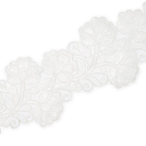 Floral Vine Corded Sequin Embroidery On 4 Inch Scalloped Mesh Lace Trim SV582510 White Image A3