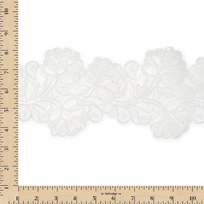 Floral Vine Corded Sequin Embroidery On 4 Inch Scalloped Mesh Lace Trim SV582510 White Image A9