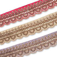 2 Inch Regal Gold Metallic Sequined Cording On Plain Woven Trim