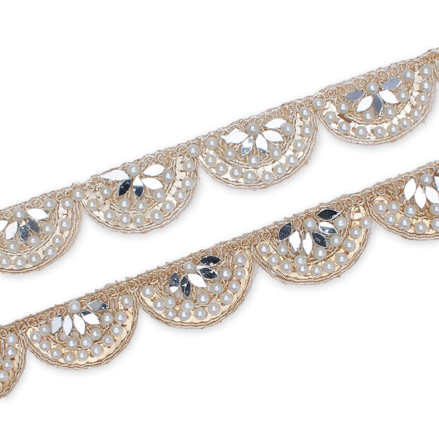 1 Inch Mirror Pearl Sequined Metallic Embroidery On Mesh Trim Group