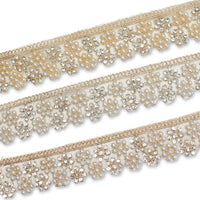 1.25 Inch Floral Beaded Rhinestone Corded Mesh Trim