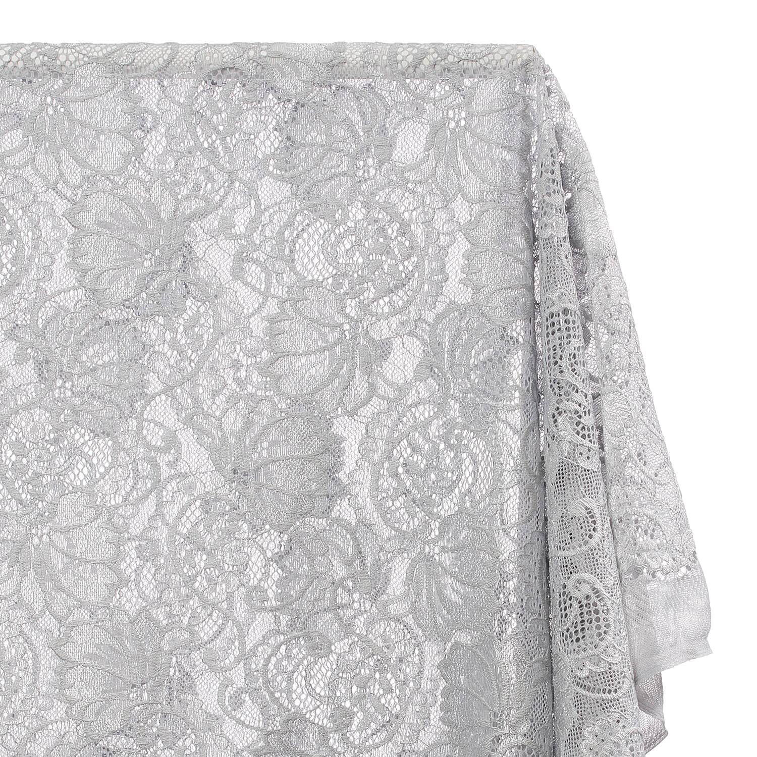Victoria Stretch Lace Fabric SV575312 Silver A1