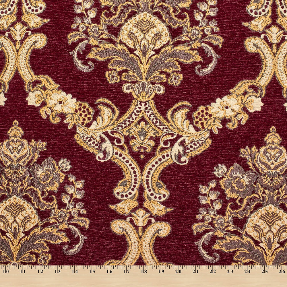 Victorian Damask Metallic Chenille Jacquard Fabric