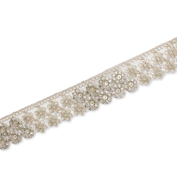 1.25 Inch Floral Corded Sequin Woven Mesh Trim