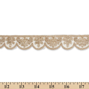 1.25 Inch Vine Sequined Metallic Corded Scalloped Mesh Trim