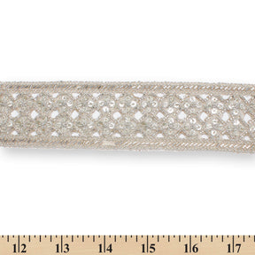 2.5 Inch Geometric Beaded Sequin Corded Eyelet Lace Trim