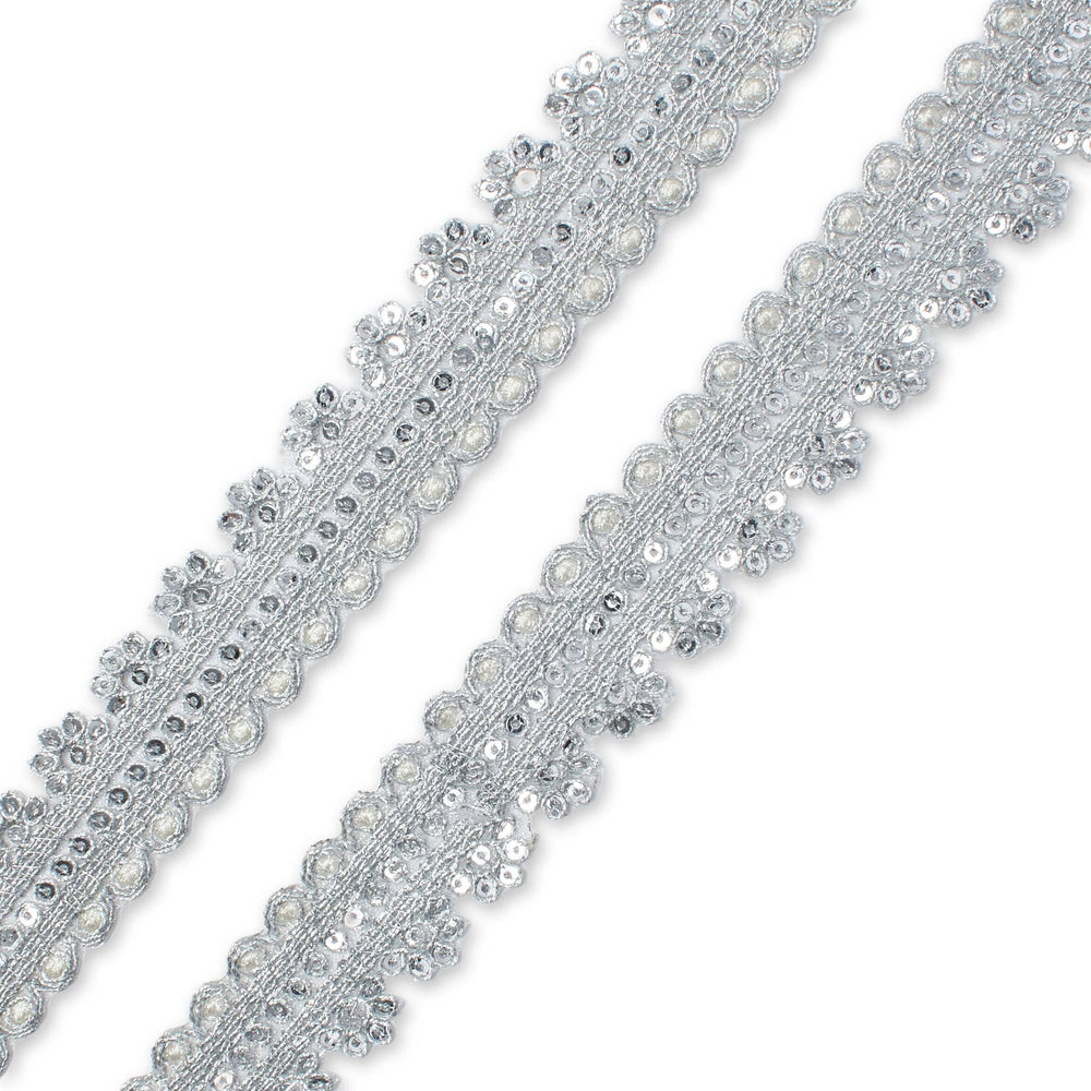 1 Inch Floral Striped Corded Sequin Mesh Trim