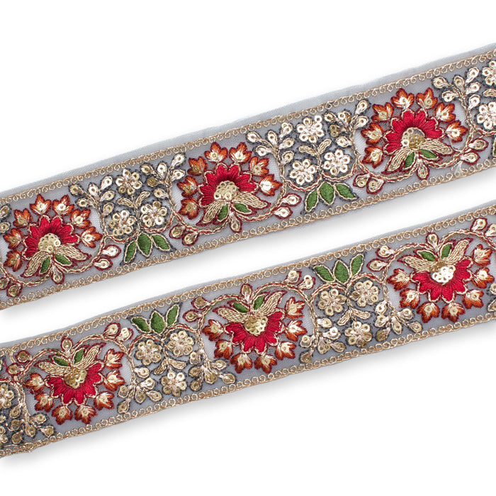 Bloom Sequin Metallic Corded Embroidery Mesh Trim