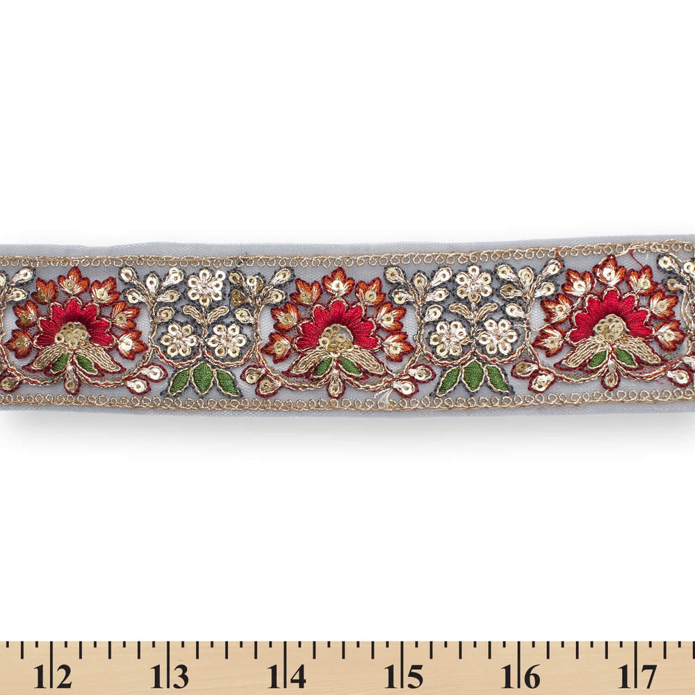Bloom Sequin Metallic Corded Embroidery Mesh Trim