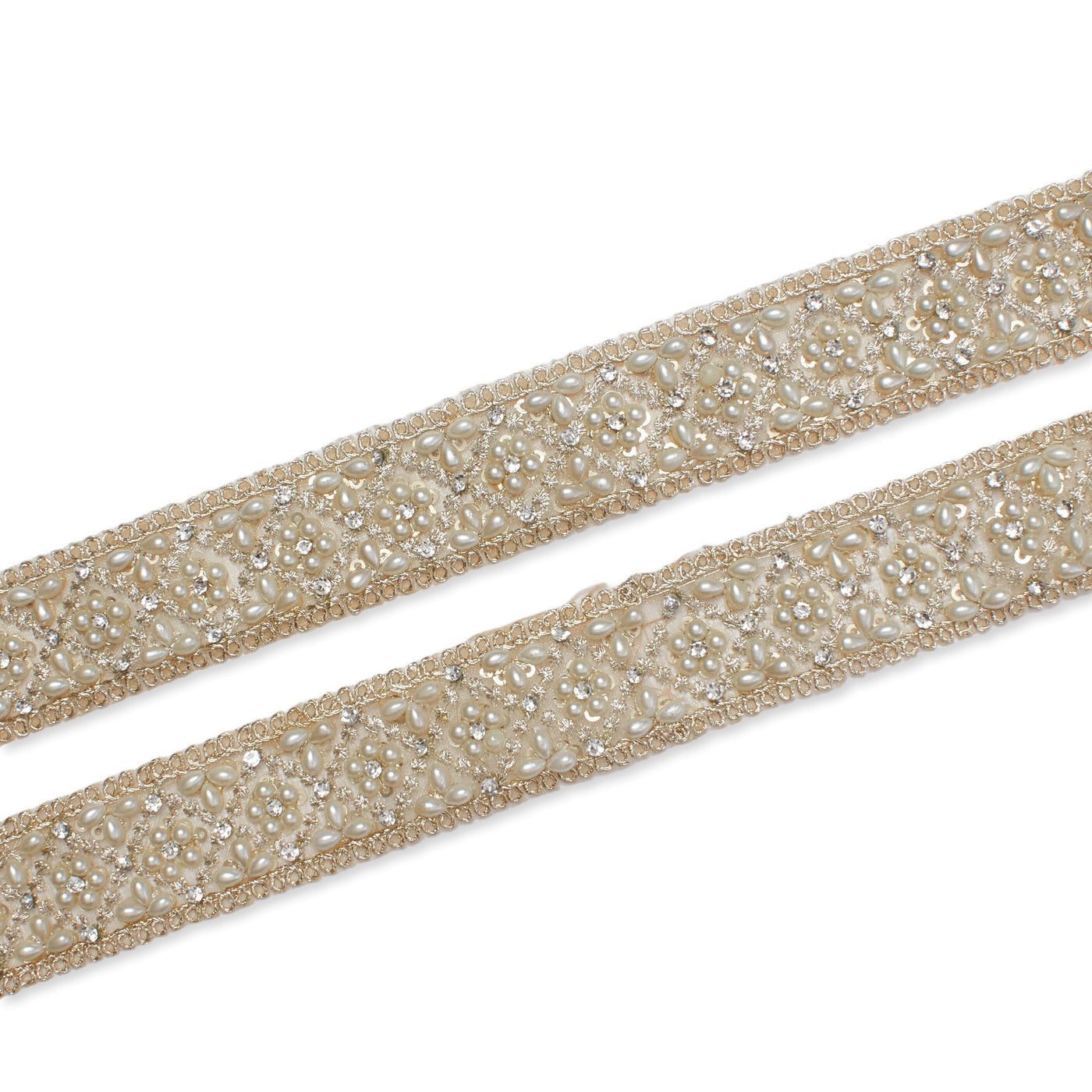 1 25 Inch Sequined Pearl Corded Embroidered Mesh Trim SV580408 Pearl White A1