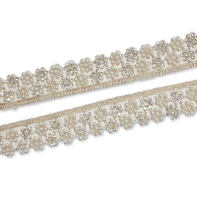 1.25 Inch Floral Beaded Rhinestone Corded Mesh Trim