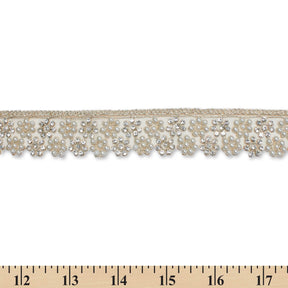 1.25 Inch Floral Beaded Rhinestone Corded Mesh Trim