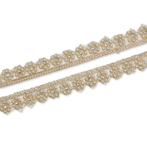 7/8 Inch Floral Beaded Rhinestone Corded Mesh Trim