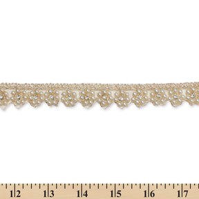 7/8 Inch Floral Beaded Rhinestone Corded Mesh Trim