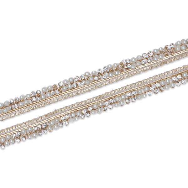 1/2 Inch Pearly Rhinestone Metallic Cording On Braided Trim