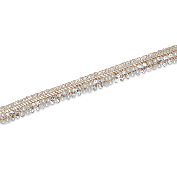 1/2 Inch Pearly Rhinestone Metallic Cording On Braided Trim