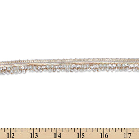 1/2 Inch Pearly Rhinestone Metallic Cording On Braided Trim