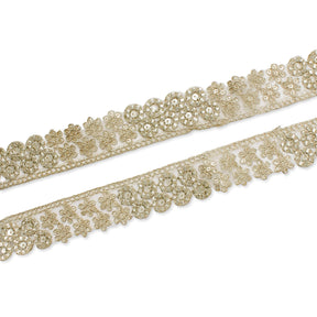 1.25 Inch Floral Corded Sequin Woven Mesh Trim