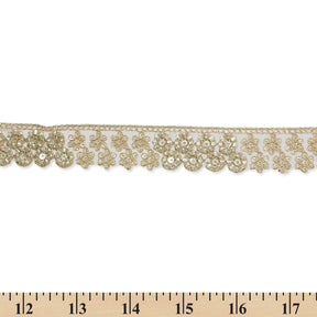 1.25 Inch Floral Corded Sequin Woven Mesh Trim