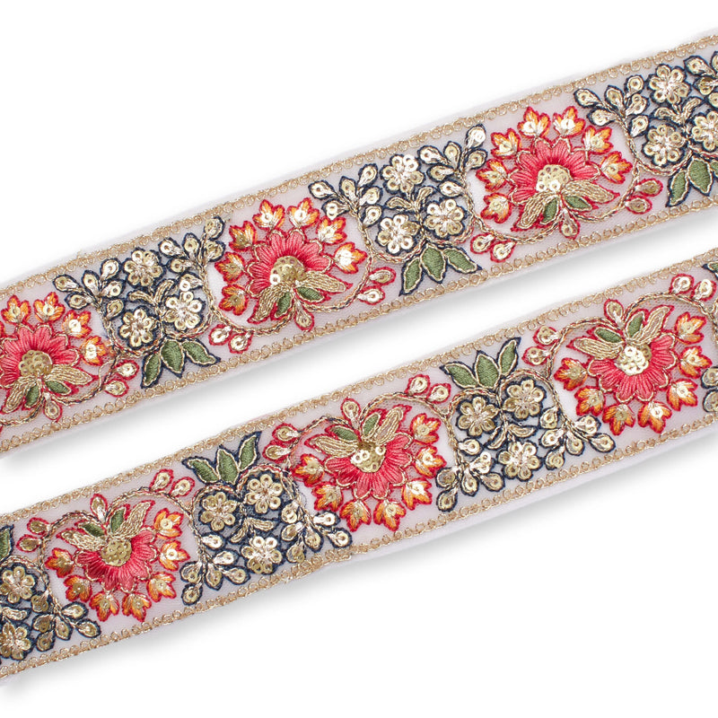Bloom Sequin Metallic Corded Embroidery Mesh Trim