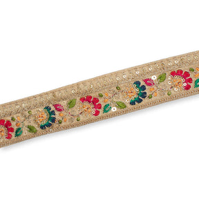 1.75 Inch Floral Vine Metallic Corded Sequin Embroidery On Two Tone Trim