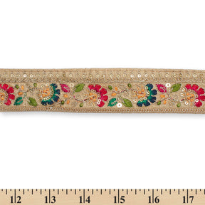 1.75 Inch Floral Vine Metallic Corded Sequin Embroidery On Two Tone Trim