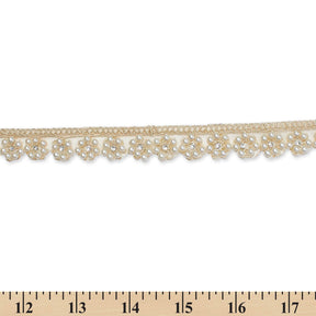 7/8 Inch Floral Beaded Rhinestone Corded Mesh Trim