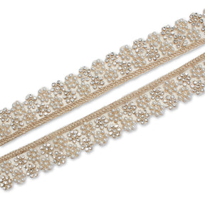 1.25 Inch Floral Beaded Rhinestone Corded Mesh Trim