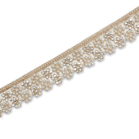 1.25 Inch Floral Beaded Rhinestone Corded Mesh Trim