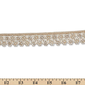 1.25 Inch Floral Beaded Rhinestone Corded Mesh Trim