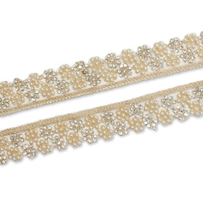 1.25 Inch Floral Beaded Rhinestone Corded Mesh Trim