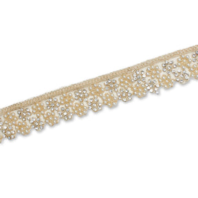 1.25 Inch Floral Beaded Rhinestone Corded Mesh Trim