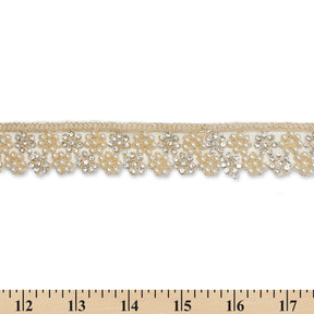 1.25 Inch Floral Beaded Rhinestone Corded Mesh Trim