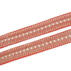 1.5 Inch Floral Petal Corded Two Tone Woven Trim