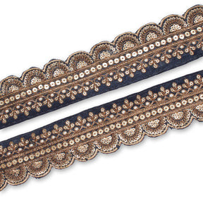 2 Inch Regal Gold Metallic Sequined Cording On Plain Woven Trim