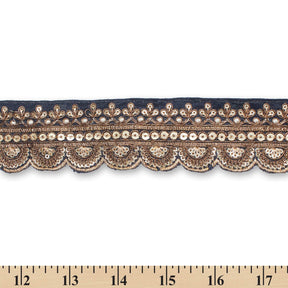 2 Inch Regal Gold Metallic Sequined Cording On Plain Woven Trim