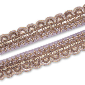 2 Inch Regal Gold Metallic Sequined Cording On Plain Woven Trim