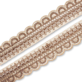 2 Inch Regal Gold Metallic Sequined Cording On Plain Woven Trim