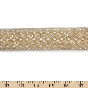 2.5 Inch Geometric Beaded Sequin Corded Eyelet Lace Trim