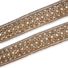 2.5 Inch Geometric Beaded Sequin Corded Eyelet Lace Trim